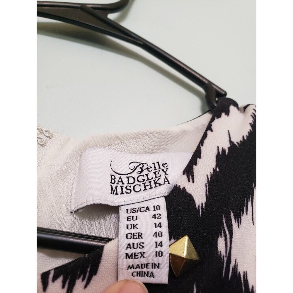 Belle Badgley Mischka Womens 10 Maxi Dress Black White Studded Sleeveless A Line - Picture 5 of 5